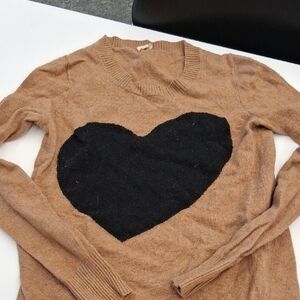 J. Crew Tan Sweater with Black Heart Design